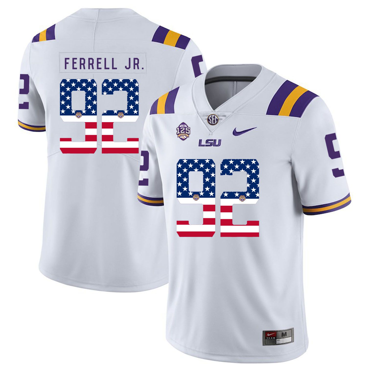 Men LSU Tigers #92 Ferrell jr White Flag Customized NCAA Jerseys->nfl t-shirts->Sports Accessory